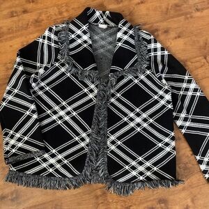 CHICO’s Plaid Fringe Women's Jacket Long Sleeve With Trimmed Cuffs Size XL